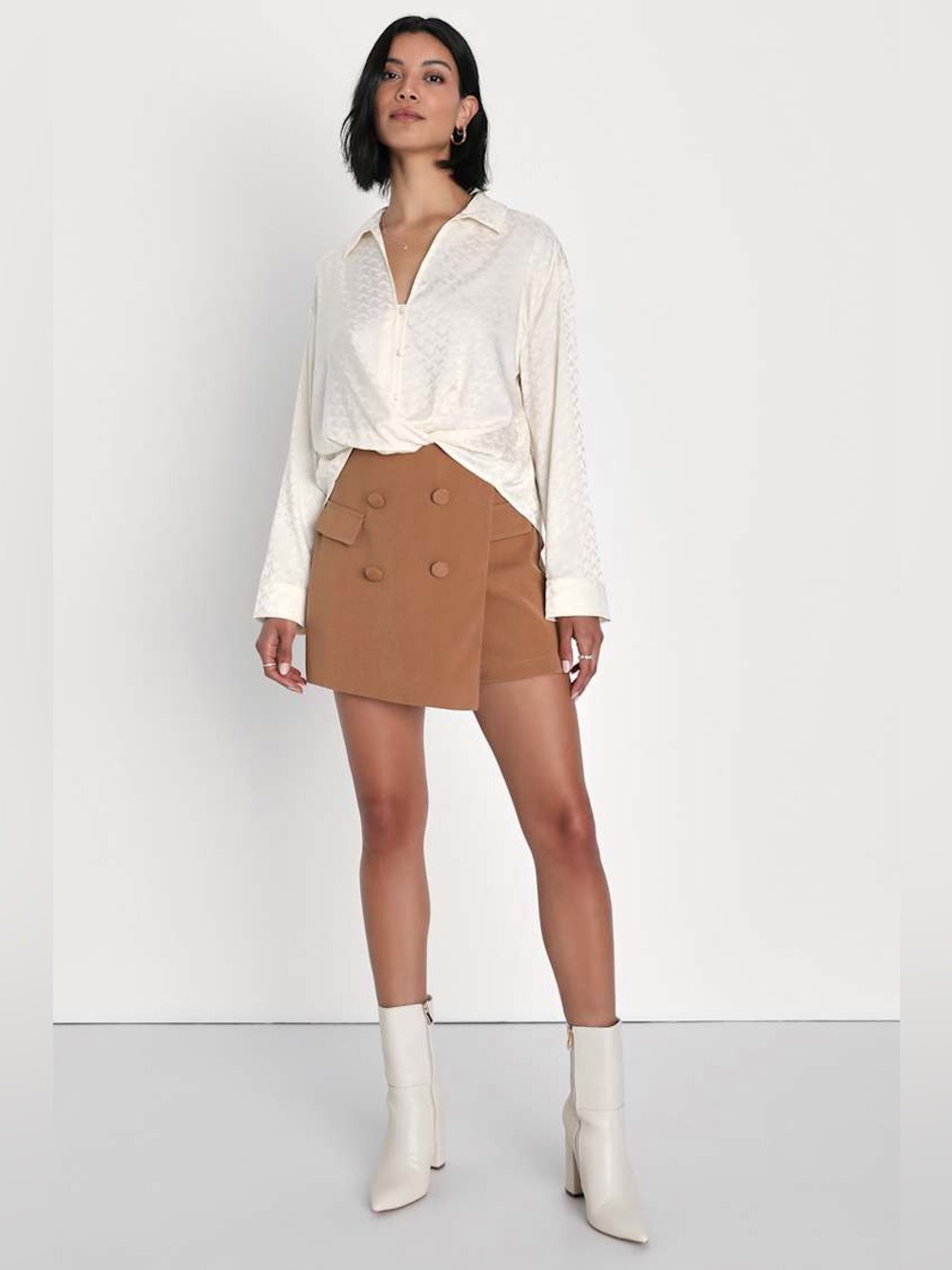 Lulus Camel Tan Wrap Skort Size Medium NWT Fall Winter Office Career Date Night